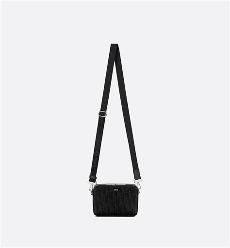 Pouch with Strap Black Dior Oblique Galaxy Leather